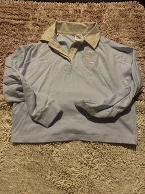 PINK Victoria's Secret Light Blue and Cream Long Sleeve Polo
